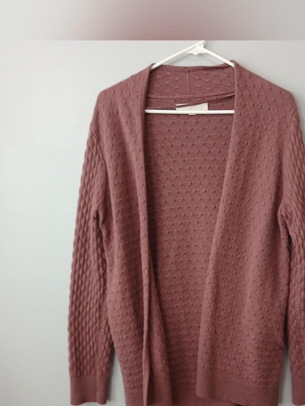 LOFT Open-Front Cable & Dot Knit Cardigan Pockets Womens Medium